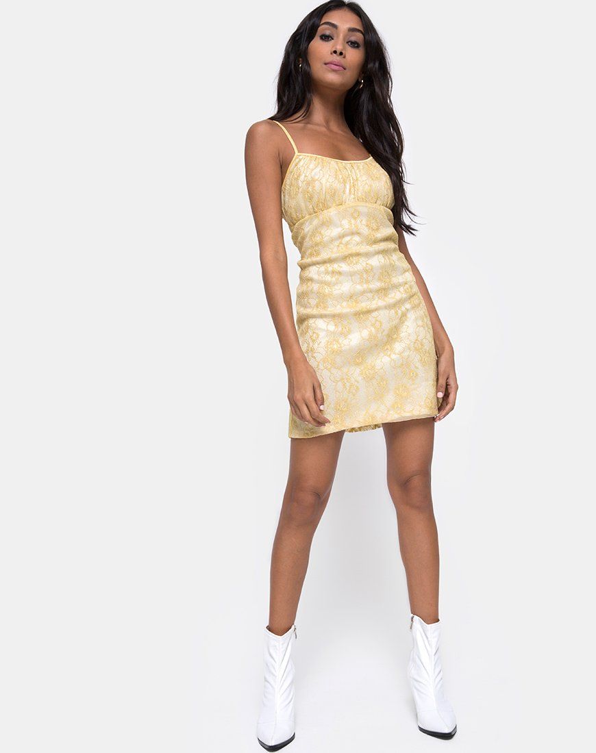 Kula Dress in Pastel Lace Lemon sold by Motel Rocks product image thumbnail 3