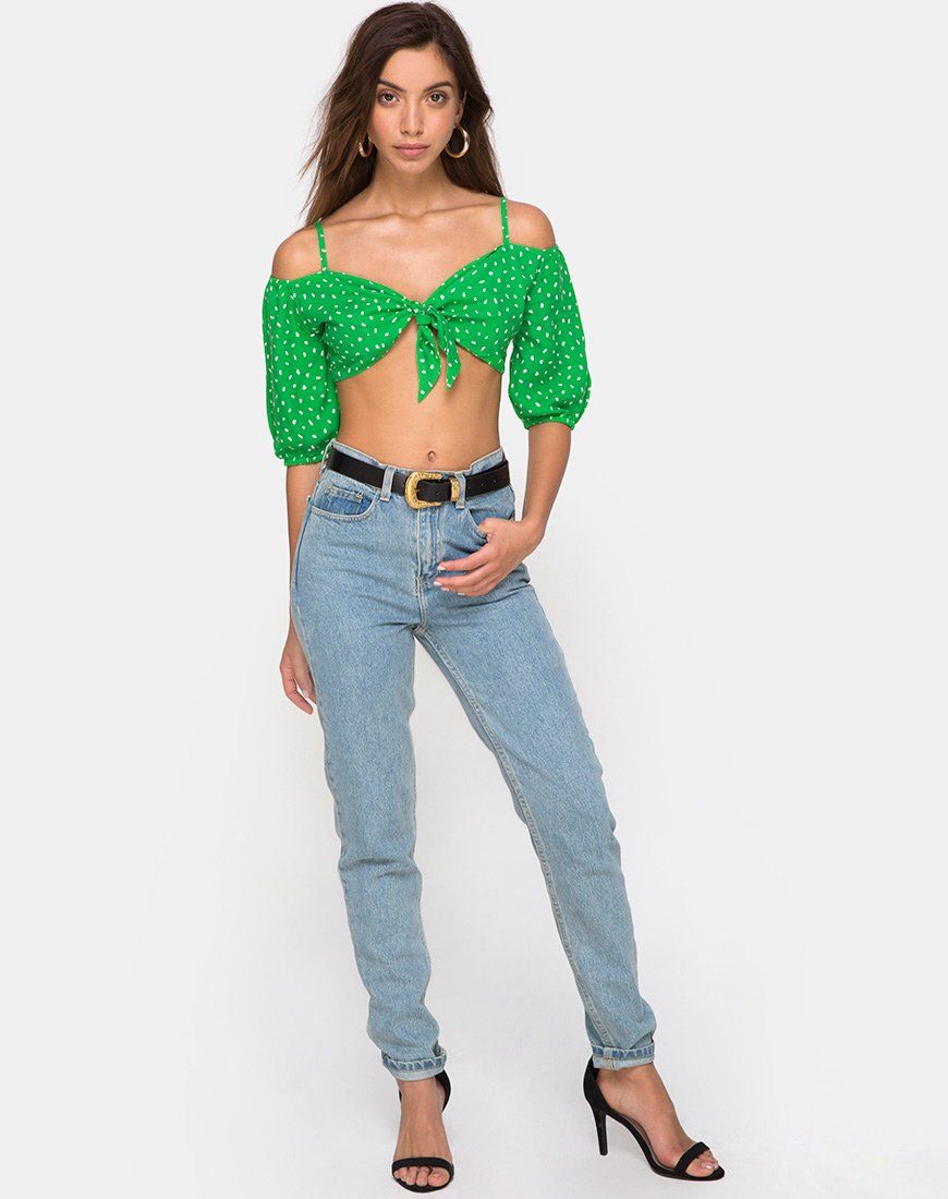 Kavon Crop Top in Green Diana Dot sold by Motel Rocks product image thumbnail 3