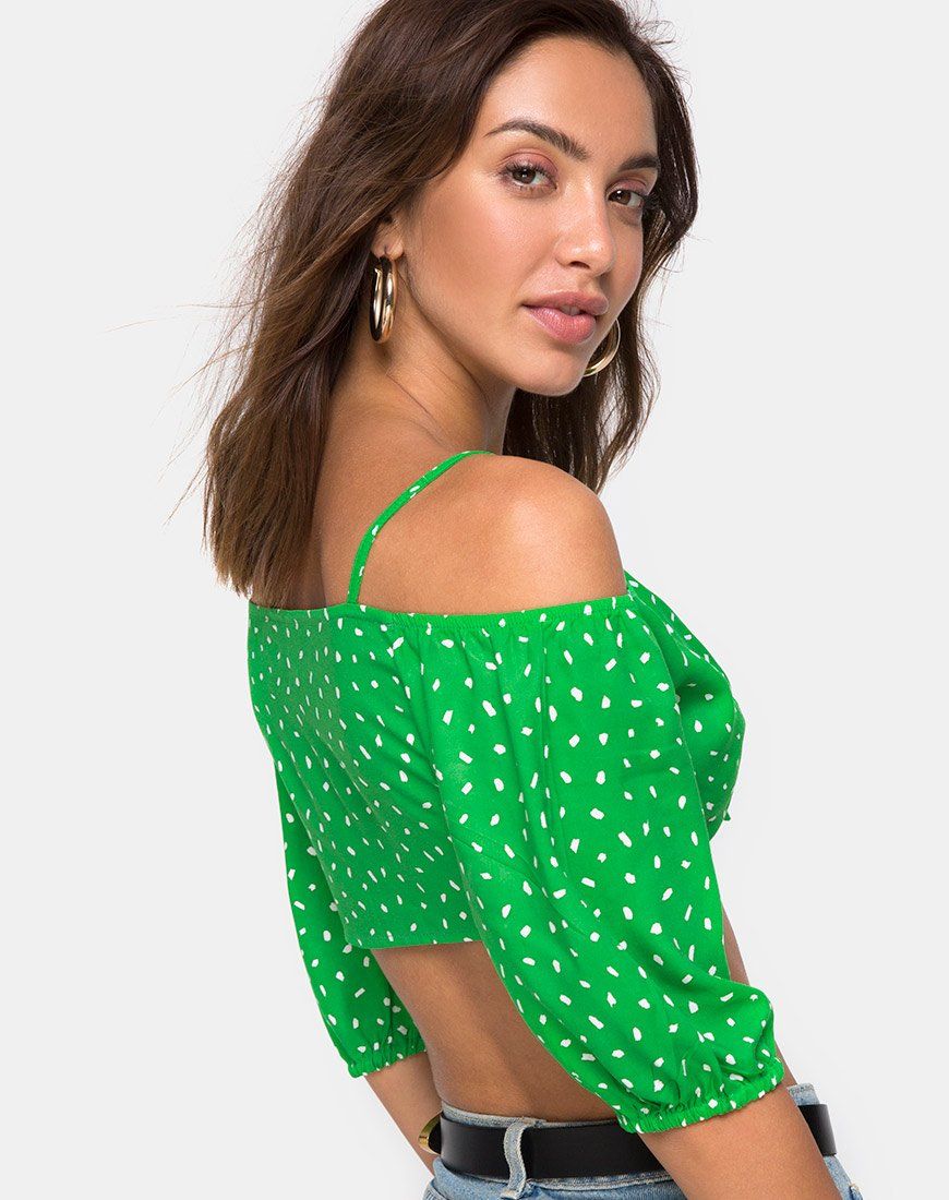 Kavon Crop Top in Green Diana Dot sold by Motel Rocks product image thumbnail 2