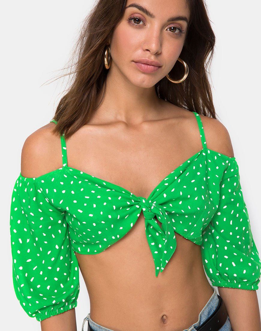 Kavon Crop Top in Green Diana Dot sold by Motel Rocks