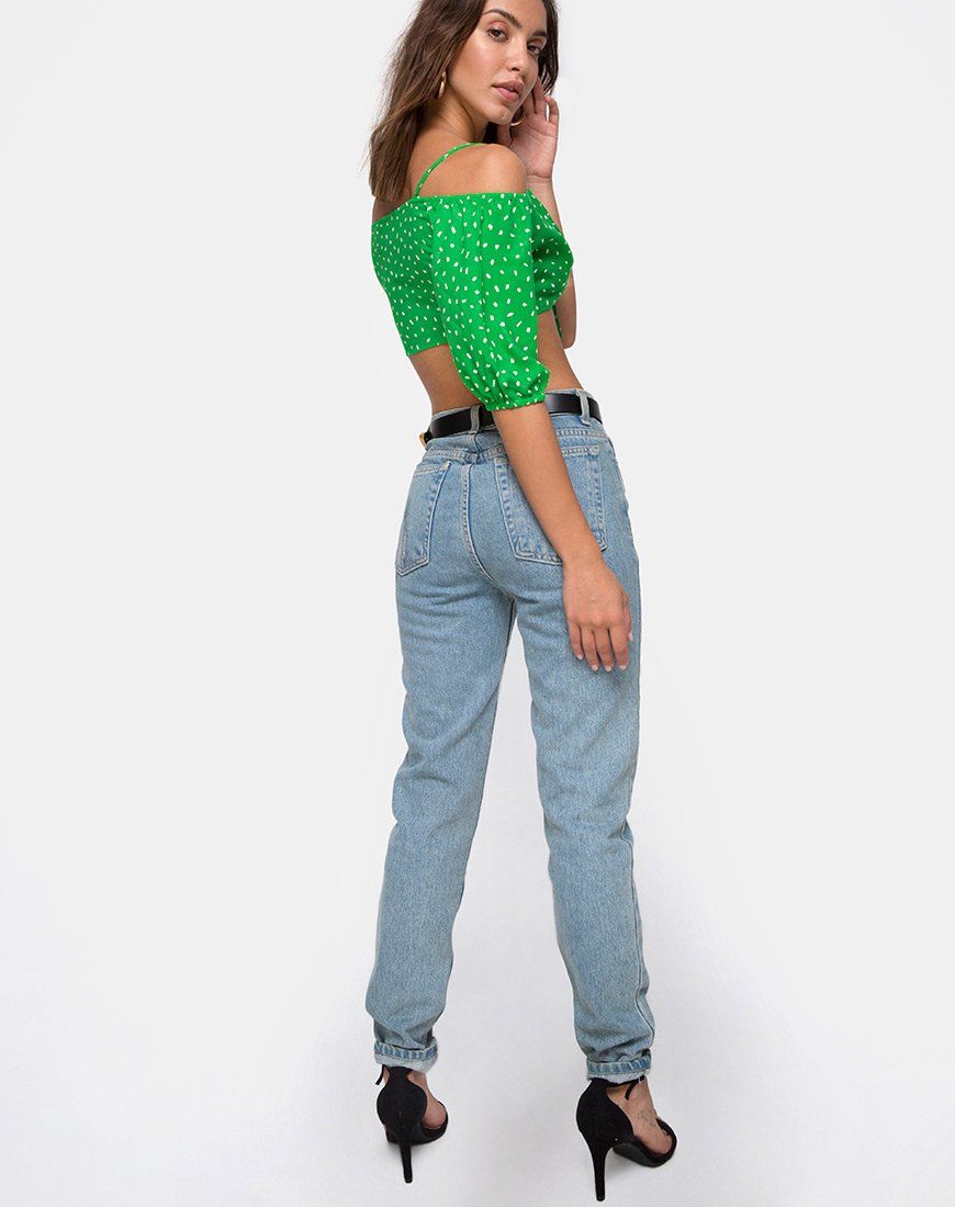 Kavon Crop Top in Green Diana Dot sold by Motel Rocks product image thumbnail 4