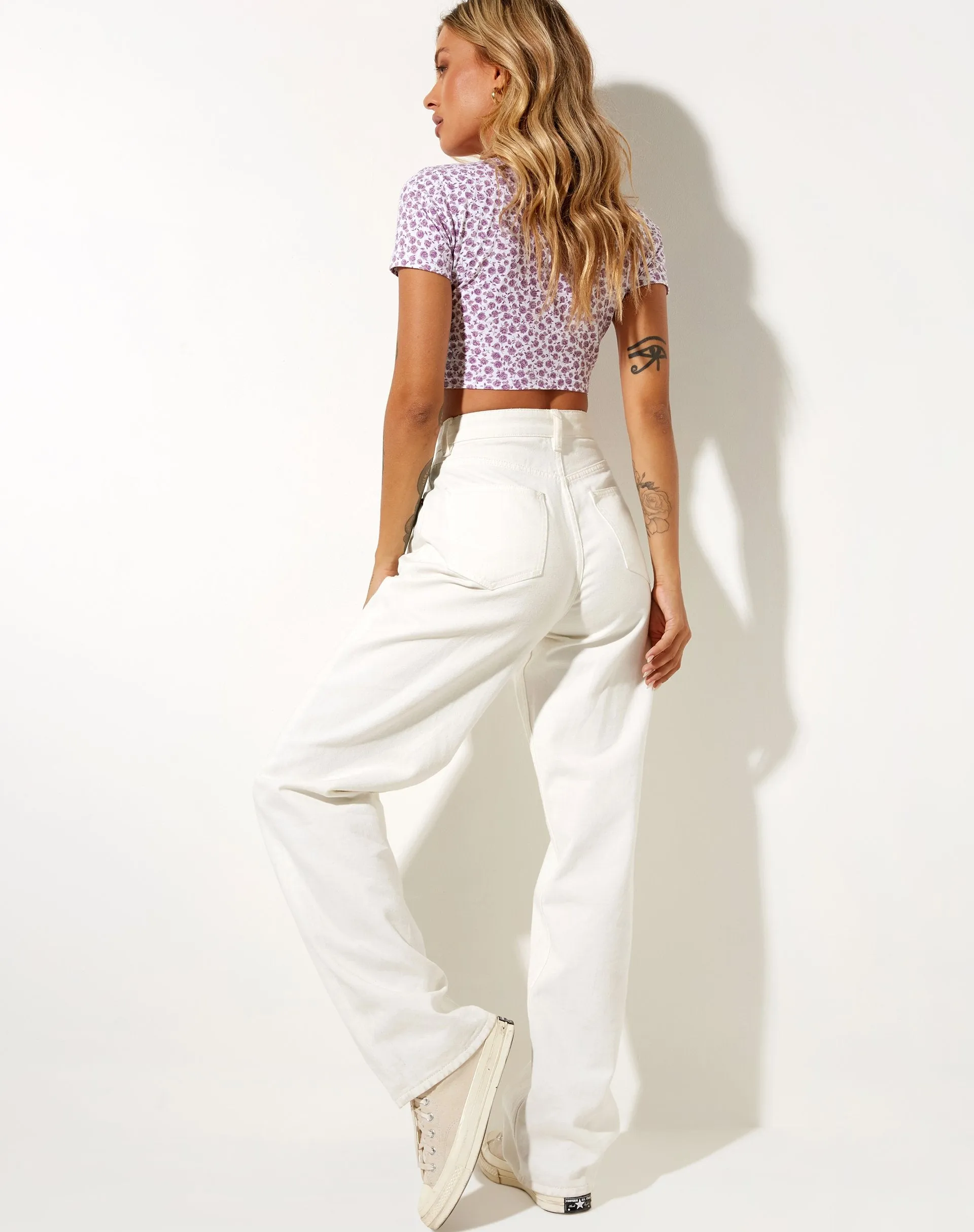 Mieye Crop Top in Ditsy Rose Lilac sold by Motel Rocks product image thumbnail 5