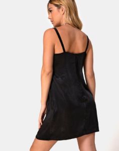 Kamalia Slip Dress in Satin Black sold by Motel Rocks
