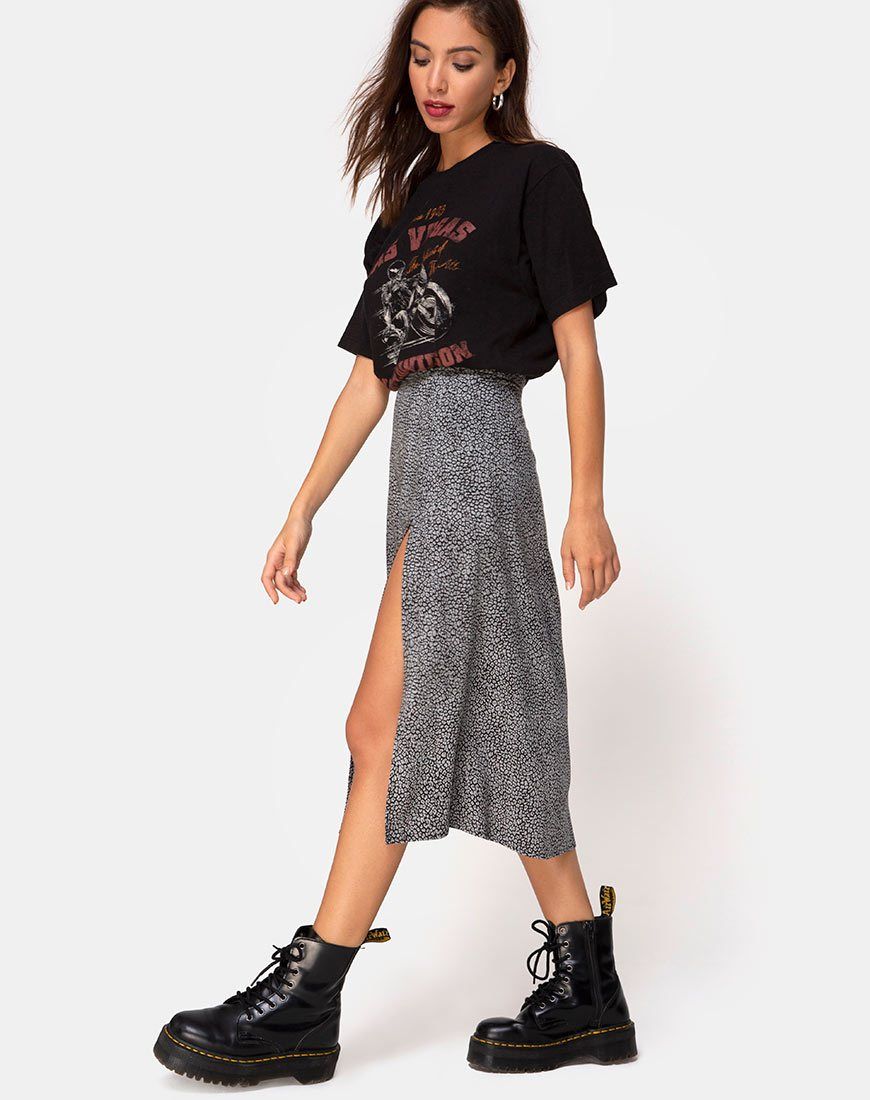 Saika Midi Skirt in Ditsy Leopard Grey sold by Motel Rocks product image thumbnail 3