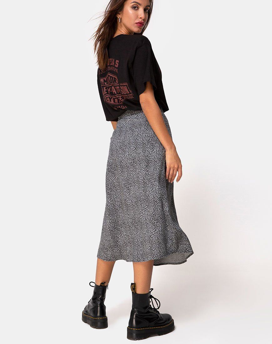 Saika Midi Skirt in Ditsy Leopard Grey sold by Motel Rocks product image thumbnail 2