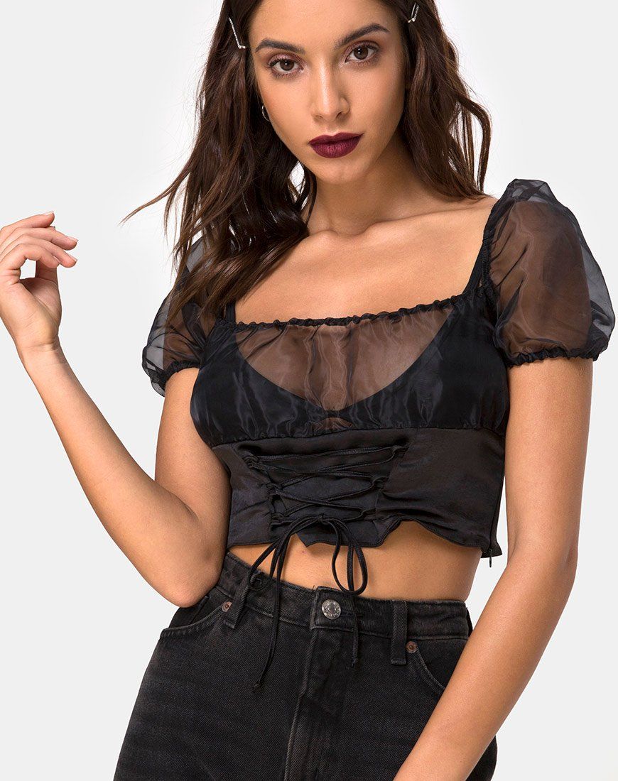 Ruina Top in Satin Black sold by Motel Rocks
