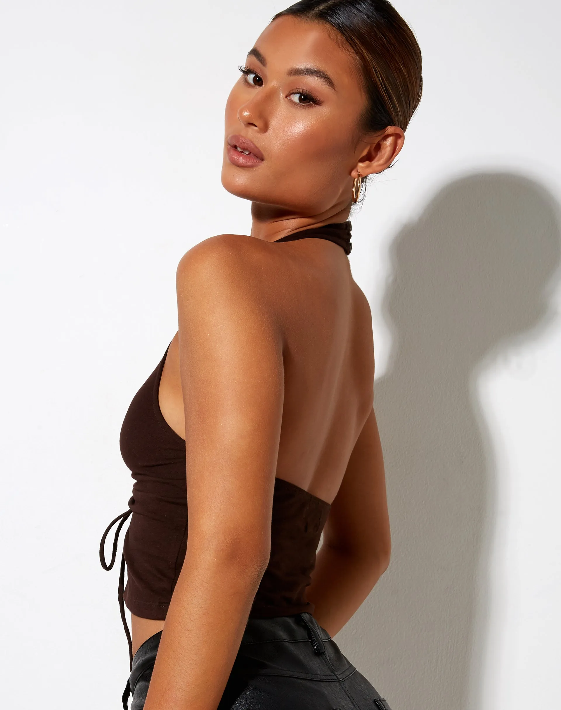 Dapa Crop Top in Lycra Bitter Chocolate sold by Motel Rocks product image thumbnail 2