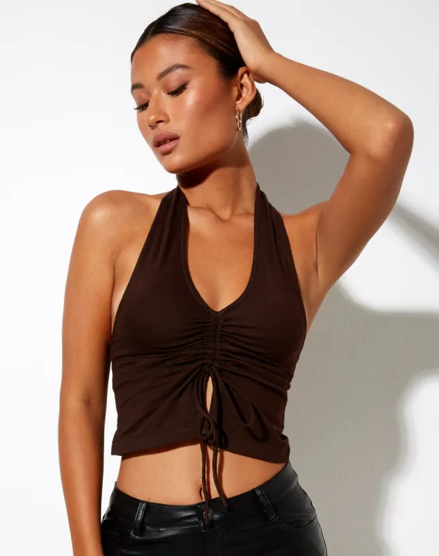 Dapa Crop Top in Lycra Bitter Chocolate sold by Motel Rocks
