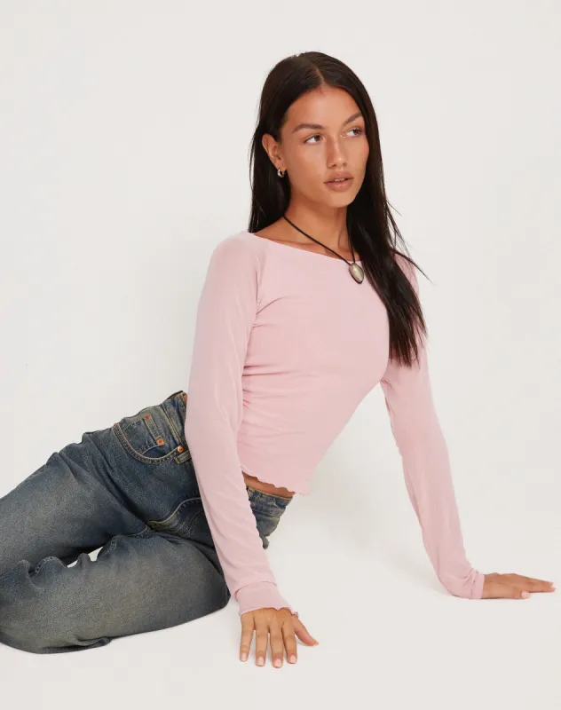 Mahira Long Sleeve Mesh Top in Pink sold by Motel Rocks