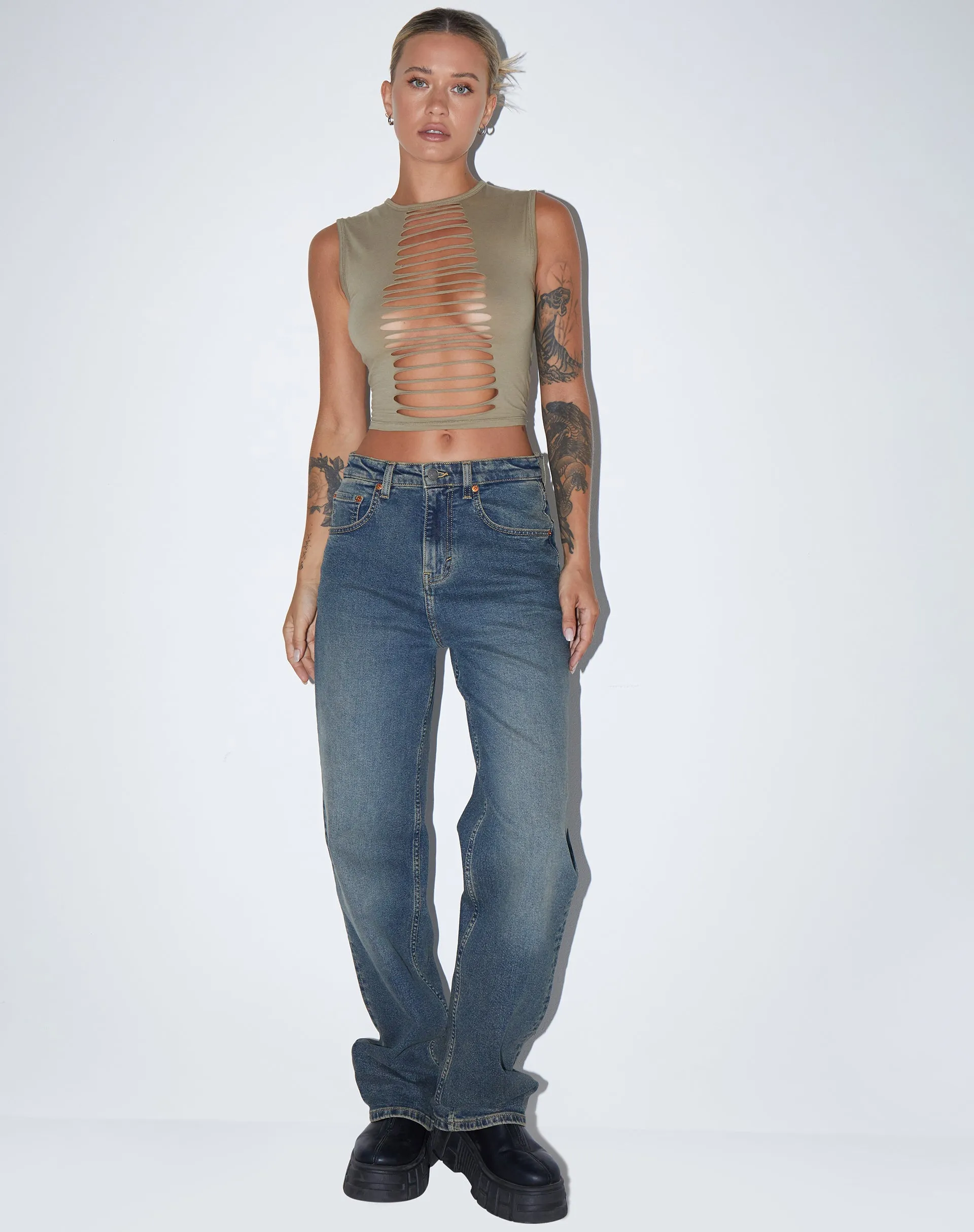 Monsieur Crop Top in Lycra London Fog sold by Motel Rocks product image thumbnail 4