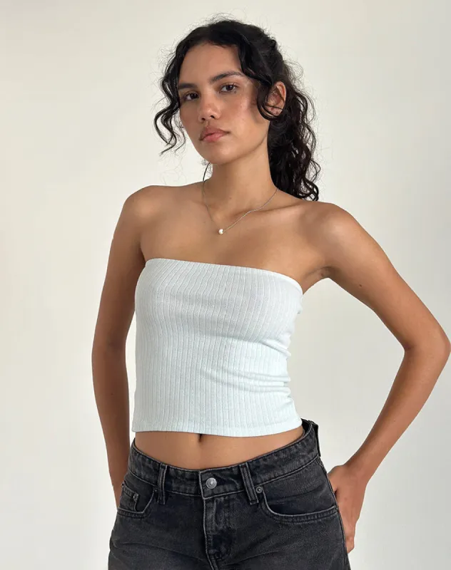 Peggy Bandeau Top in Pointelle Soft Blue sold by Motel Rocks