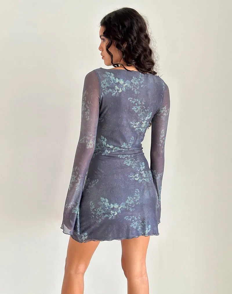 Sevila Long Sleeve Mini Dress in Faded Botanical Green sold by Motel Rocks product image thumbnail 4