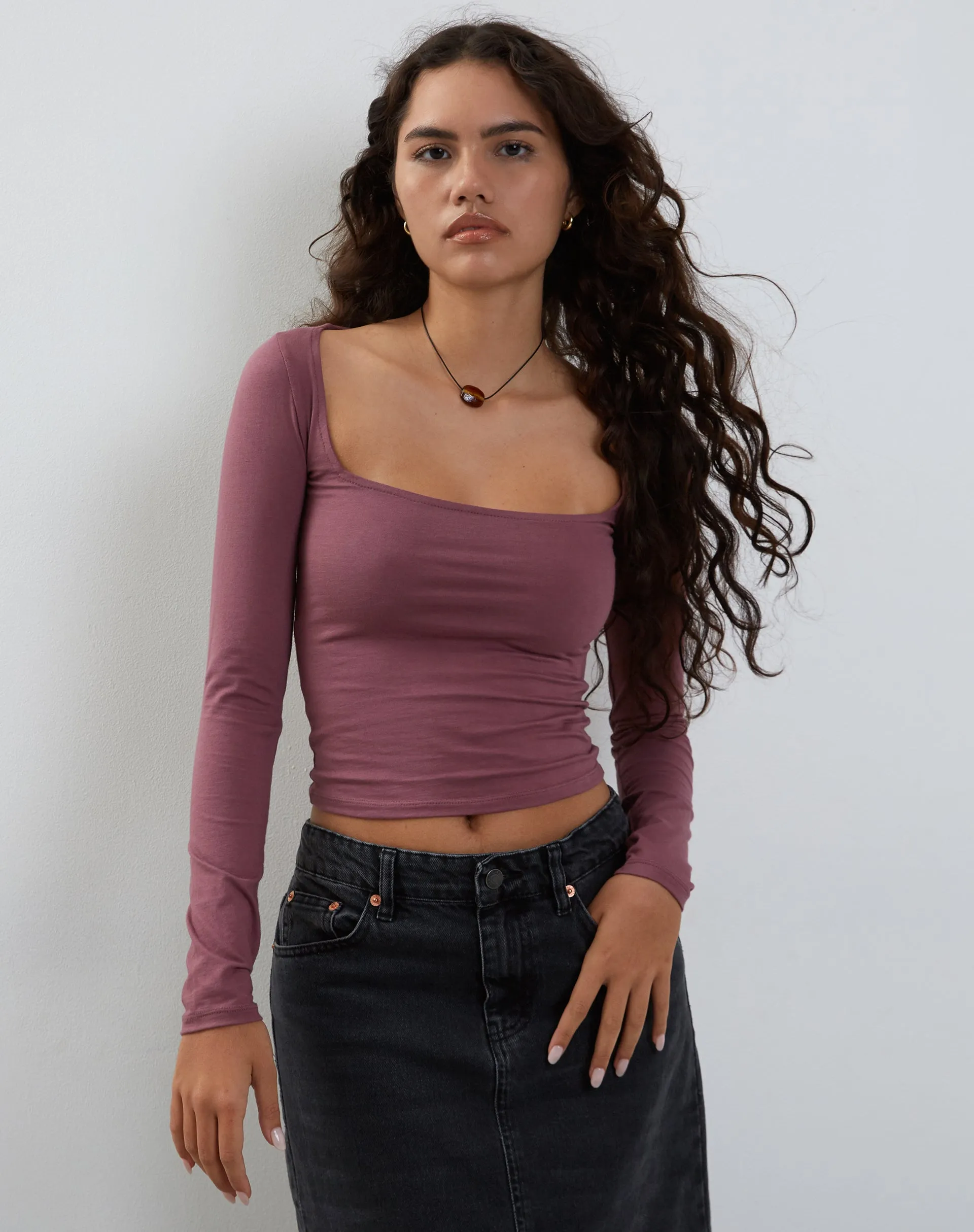 Quebon Long Sleeve Top in Mauve sold by Motel Rocks