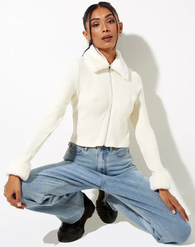 Loria Fur Cardigan in Ivory made by Motel Rocks