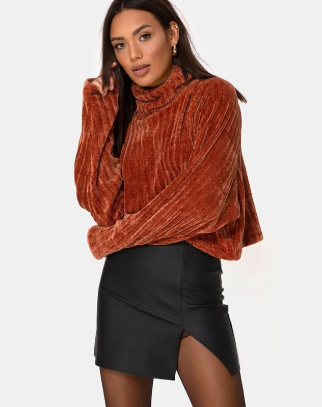Wren Mini Skirt in Pu Matte Black sold by Motel Rocks