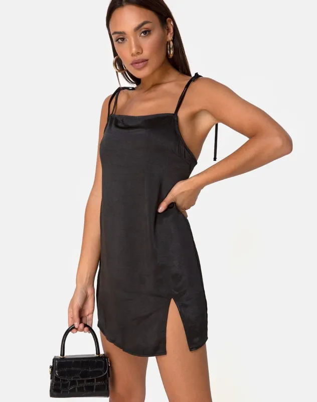 Doella Dress in Satin Black sold by Motel Rocks
