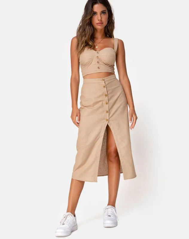 Kaisa Midi Skirt in Taupe sold by Motel Rocks
