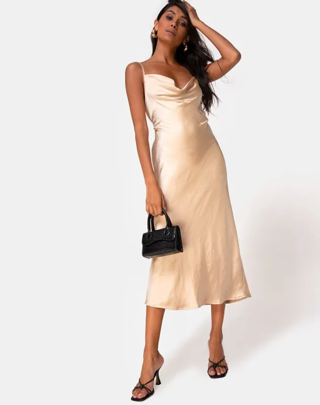 Palasha Dress in Satin Gold sold by Motel Rocks