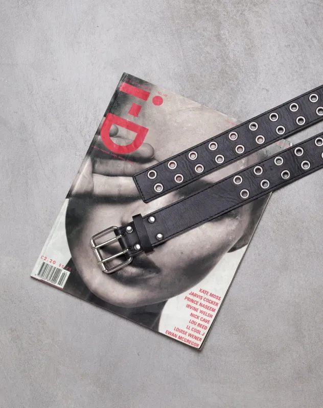 Double Grommet Belt in Punk Black PU sold by Motel Rocks