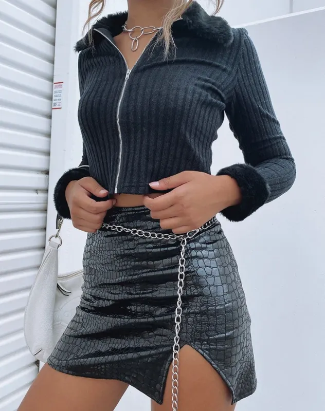 Loria Fur Cardigan in Black made by Motel Rocks