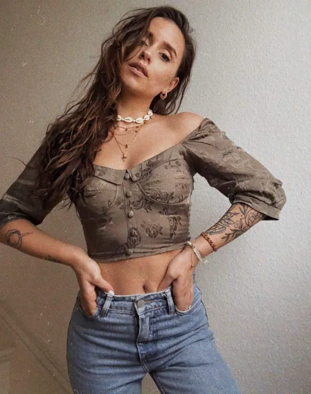 Flory Crop Top in Satin Rose Silver Grey sold by Motel Rocks