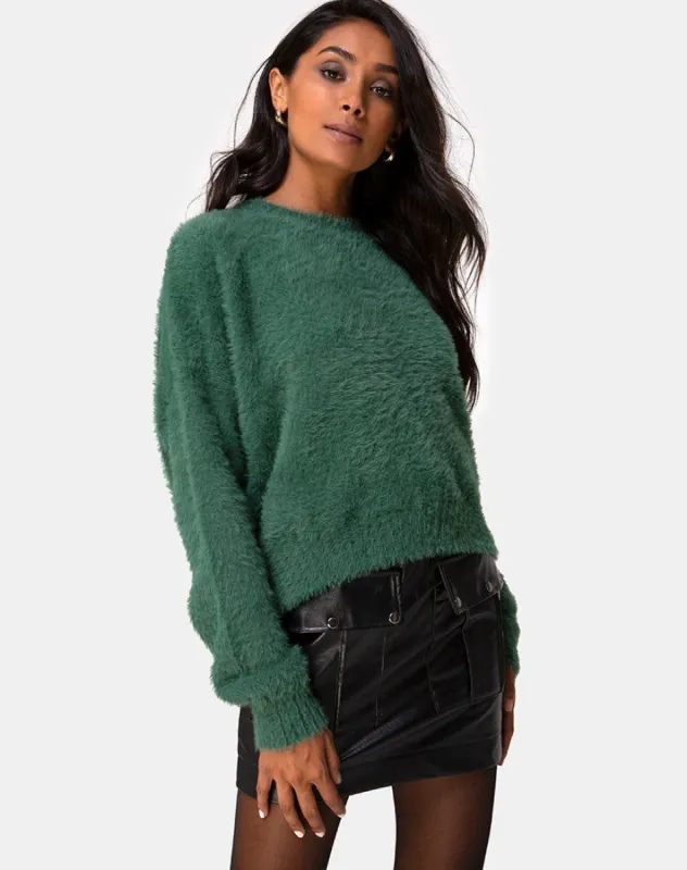 Margo Jumper in Knit Forest Green sold by Motel Rocks