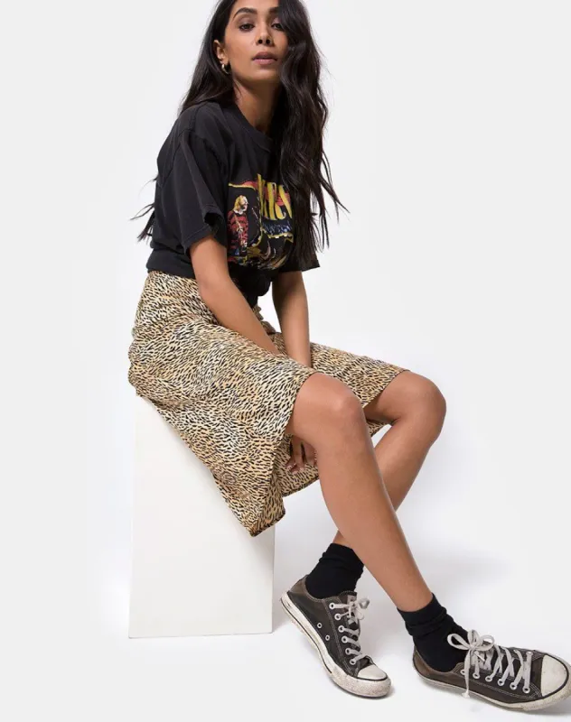 Tauri Midi Skirt in Mini Tiger Brown sold by Motel Rocks