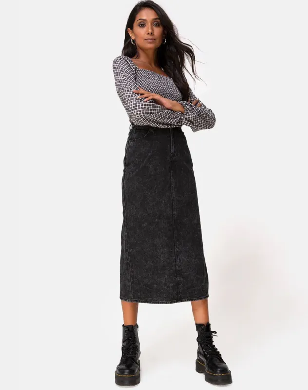Lyra Midi Skirt in Black Stone Wash sold by Motel Rocks