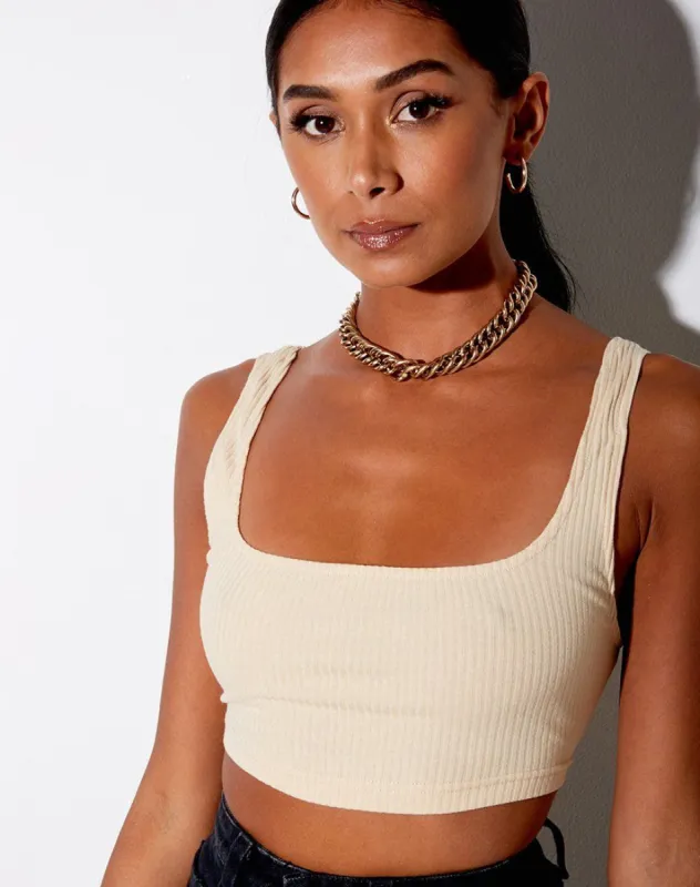 Adela Crop Top in Rib Sand sold by Motel Rocks