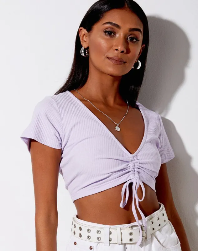 Rivera Crop Top in Rib Violet sold by Motel Rocks