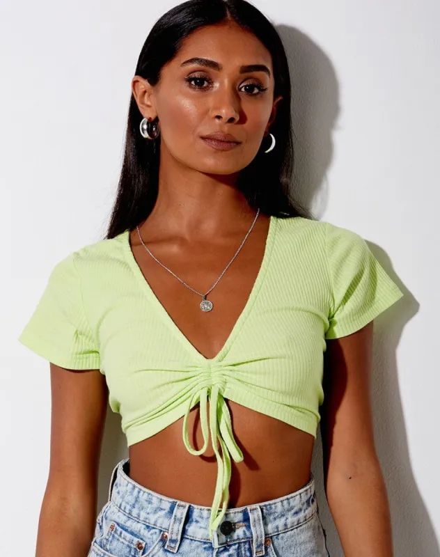 Rivera Crop Top in Rib Lime sold by Motel Rocks
