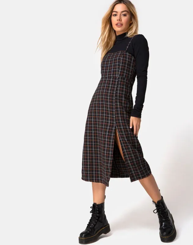 Kaoya Midi Dress in Check Black and Orange sold by Motel Rocks