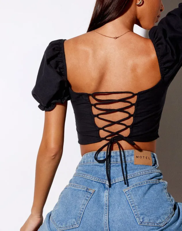 Eunji Crop Top in Black sold by Motel Rocks