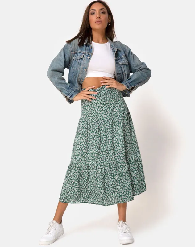 Gleas Skirt in Floral Bloom Green sold by Motel Rocks