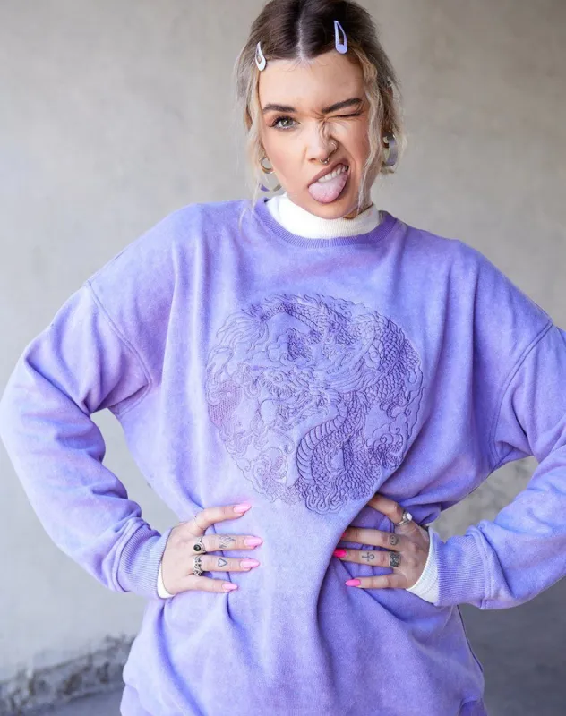 Glo Sweatshirt in Lilac Wash with Dragon Embro sold by Motel Rocks