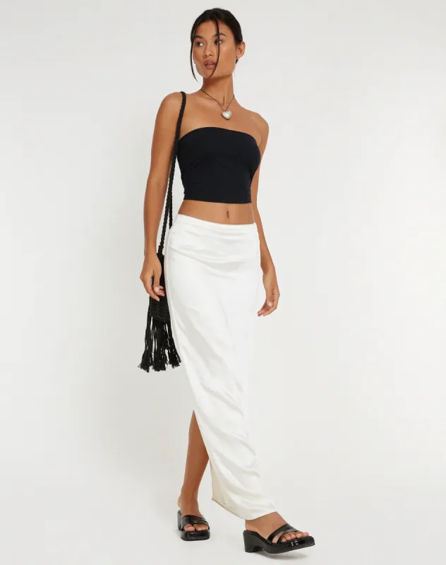 Layla Maxi Skirt in Satin Ivory sold by Motel Rocks