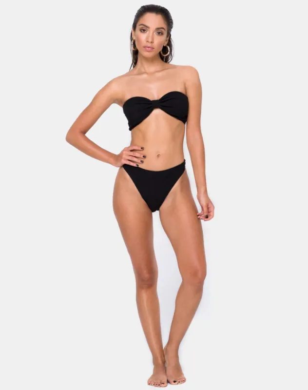 Samara Bikini Bottom in Crinkle Rib Black sold by Motel Rocks