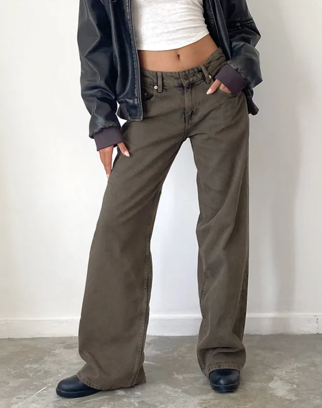 Roomy Extra Wide Low Rise Jeans in Dark Black Sand sold by Motel Rocks