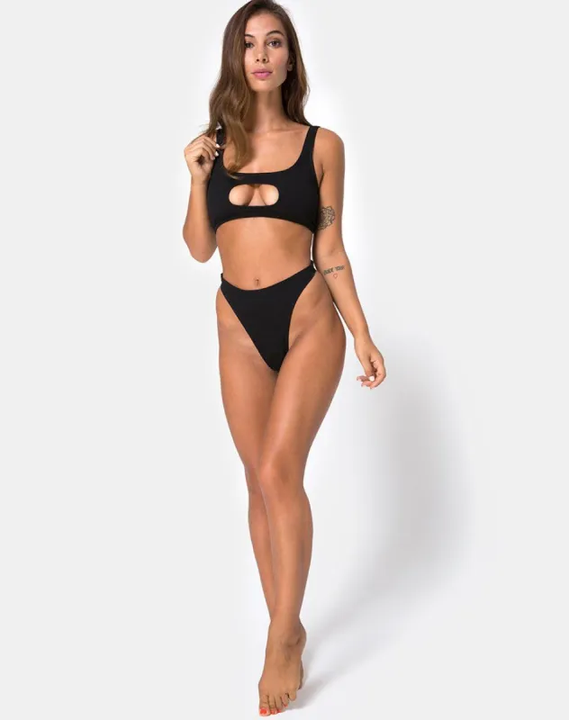 Mozu Bikini Bottom in Rib Black sold by Motel Rocks