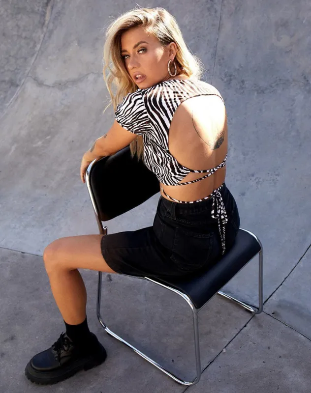 Tasya Crop Top in Zebra Vertical sold by Motel Rocks
