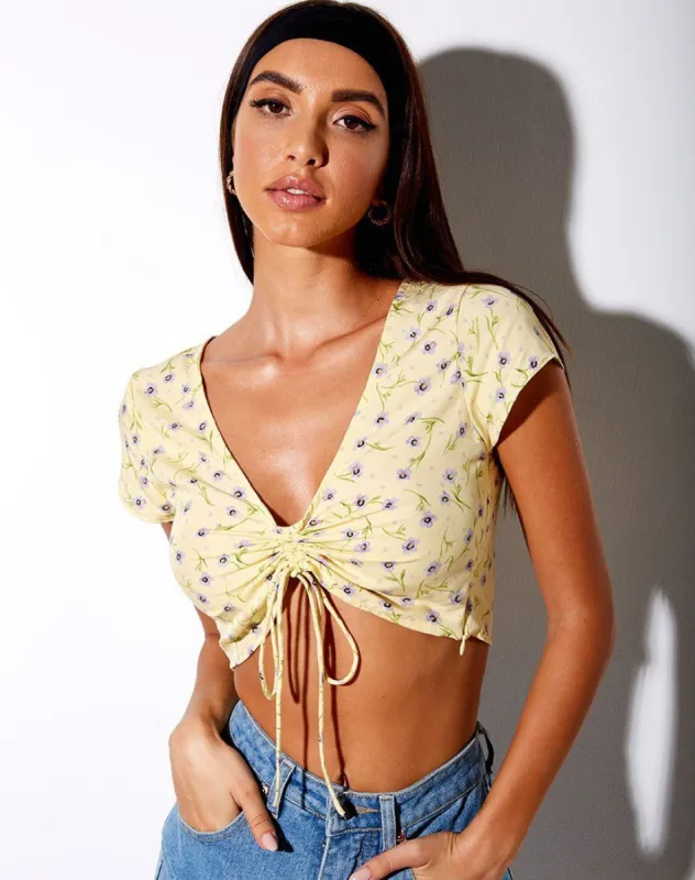Raeto Crop Top in Wild Flower Lemon Drop sold by Motel Rocks