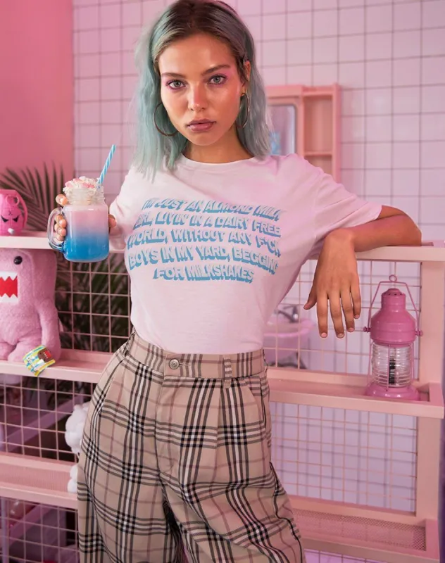 Oversize Basic Tee in Soft Pink with Almond Milk Girl Text  X Top Girl sold by Motel Rocks