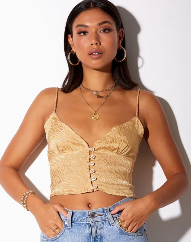 Sipa Crop Top in Satin Zebra Caramel sold by Motel Rocks