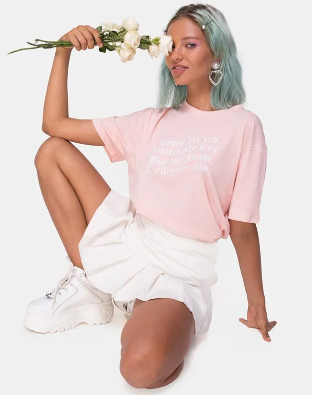 Oversize Basic Tee in Pink with Roses are Red Text  X Top Girl sold by Motel Rocks