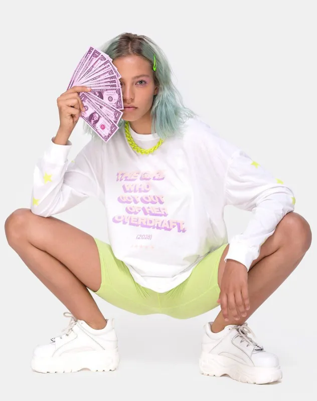 Lottie Longsleeve Tee in White with Overdraft Text X Top Girl sold by Motel Rocks