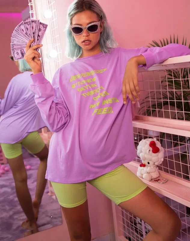 Lottie Longsleeve Tee in Lilac with Instafeed Text  X Top Girl sold by Motel Rocks