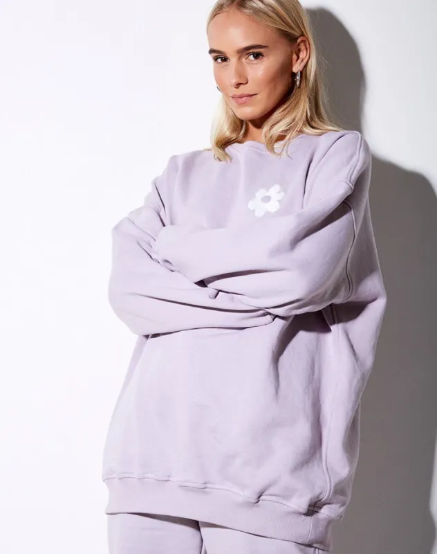 Glo Sweatshirt in Pastel Lilac Daisy Embro sold by Motel Rocks