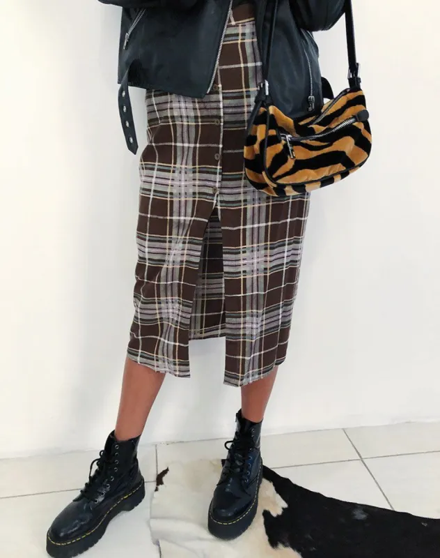 Kaisa Midi Skirt in Tartan Brown sold by Motel Rocks