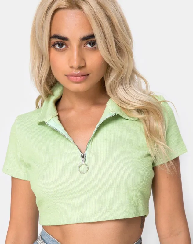 Shen Crop Top in Rib Pastel Lime sold by Motel Rocks