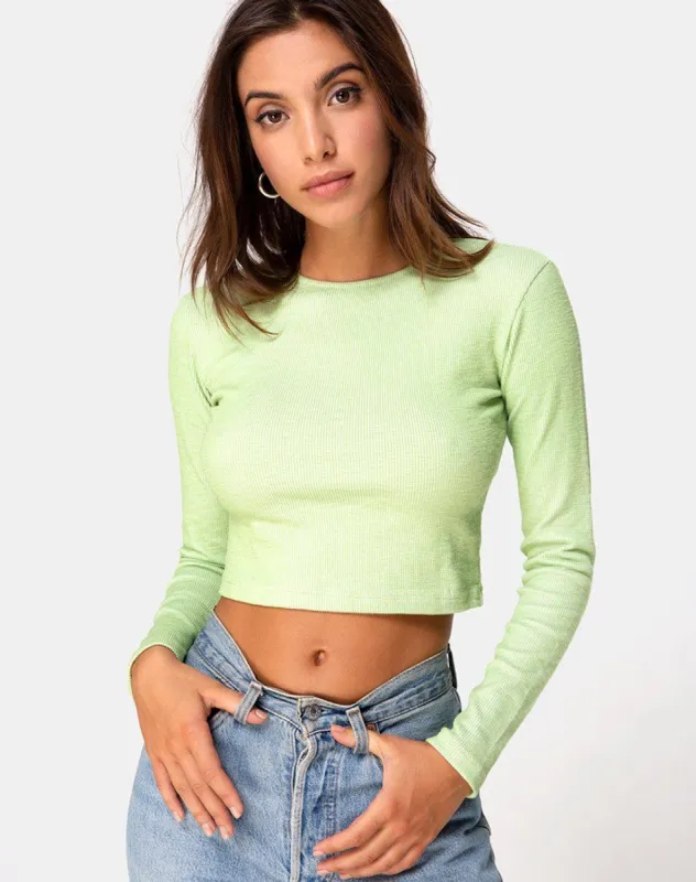 Bonnie Crop Top in Rib Pastel Lime sold by Motel Rocks